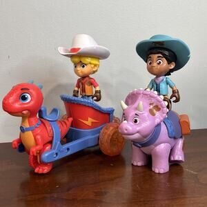 Lot of 2 Dino Ranch Jon & Blitz / Miguel & Tango Figures Dinosaur Hats Used